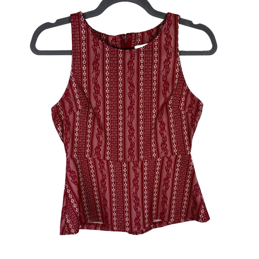 Alya Red Lace Strappy Racerback Lined Peplum Tank Blouse Size S